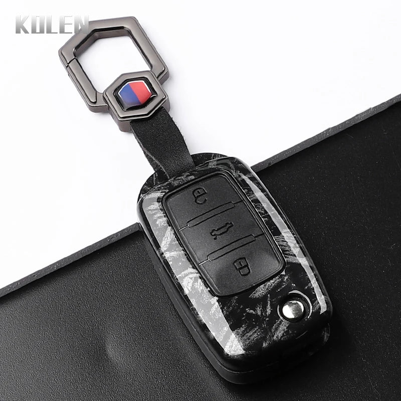 Car Key Cover Compatible with Volkswagen (VW) Polo Tiguan Passat B5 B6 B7 Golf 4 5 6 MK6 Jetta Lavida – Carbon Fiber Style
