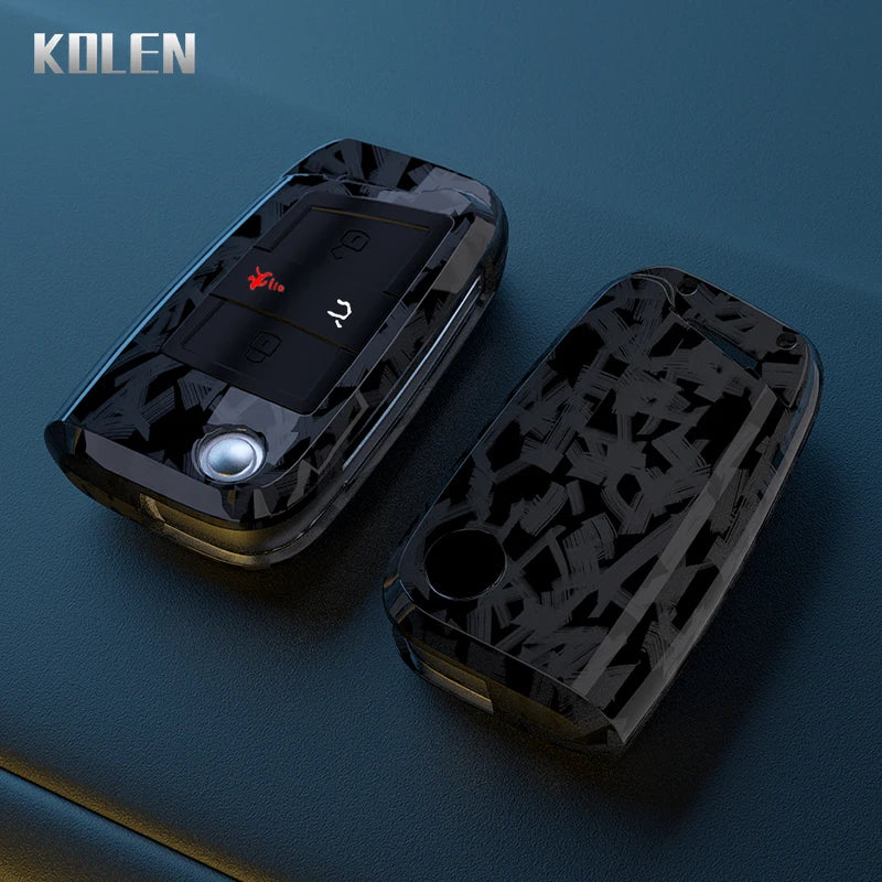 Car Key Cover Compatible with Volkswagen (VW) Golf 7 MK7 Tiguan MK2; SEAT Ateca Leon FR 2 Ibiza; Skoda Octavia – Carbon Fiber Style