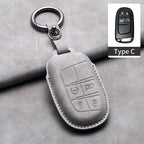 Leather Car Key Fob Cover Compatible with Jeep Renegade, Compass, Grand Cherokee, Wrangler; Chrysler 300C