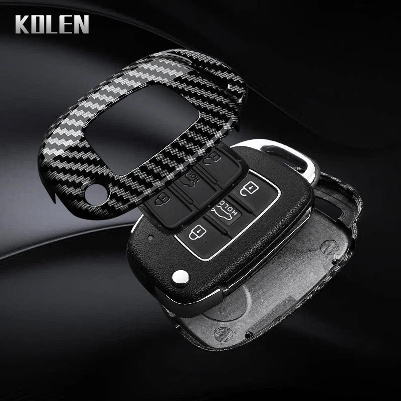 Car Key Cover Compatible with Hyundai ix35 ix45 ix25 i10 i20 i30 HB20 Sonata Verna Solaris Santa Elantra Mistra – Carbon Fiber Style