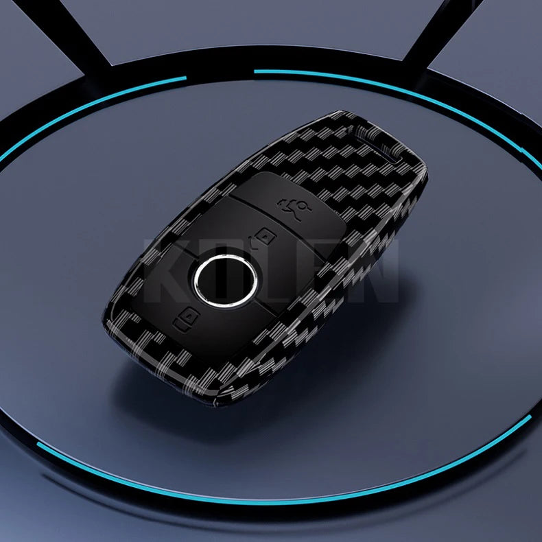 Car Key Cover Compatible with Mercedes-Benz A B C E S Class W204 W205 W212 W213 W176 GLC CLA AMG W177 X167 W463 – Carbon Fiber Style