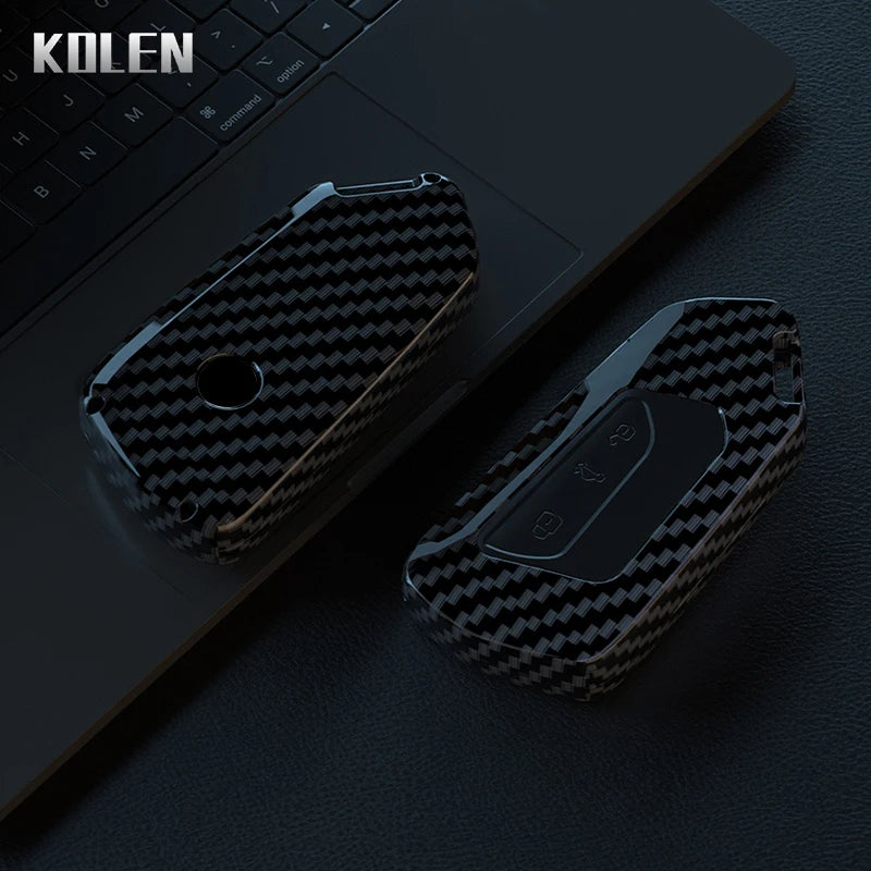 Car Key Cover Compatible with Volkswagen (VW) Golf 8 2020; Skoda Octavia A8 2021; SEAT Leon MK4 – Carbon Fiber Style