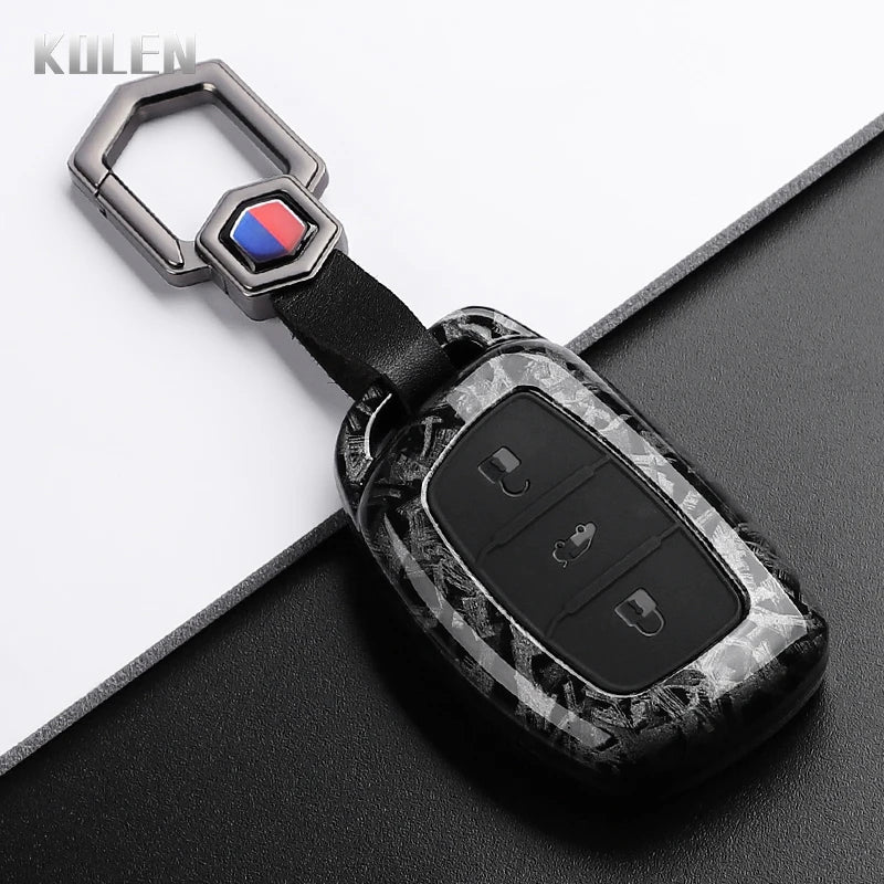 Car Key Cover Compatible with Hyundai Tucson Santa Fe Rena Sonata Elantra Creta ix35 ix45 i10 i30 i40 – Carbon Fiber Style