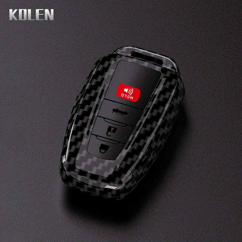 Car Key Cover Compatible with Toyota Prius Camry Corolla CHR C-HR RAV4 Land Cruiser Prado – Carbon Fiber Style