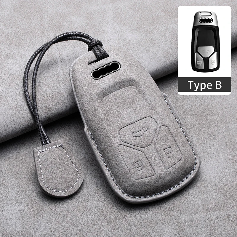 Leather Car Key Fob Cover Compatible with Audi A1, A3, 8P, A4, B8, B9, A5, A6, C7, A7, A8, Q3, Q5, Q7, Q8, C8, D5, 4M, RS3, S4, S5, S7, TT, e-tron