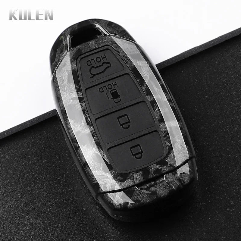 Car Key Cover Compatible with Hyundai i30 ix25 Elantra Kona Solaris Azera Grandeur IG TM Accent Santa Fe – Carbon Fiber Style