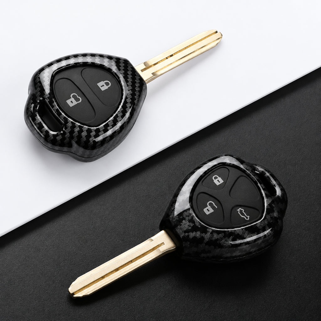 Car Key Cover Compatible with Toyota Corolla Vios Camry Yaris RAV4 Hilux Cruiser Fortuner – 2/3/4 Buttons – Carbon Fiber Style