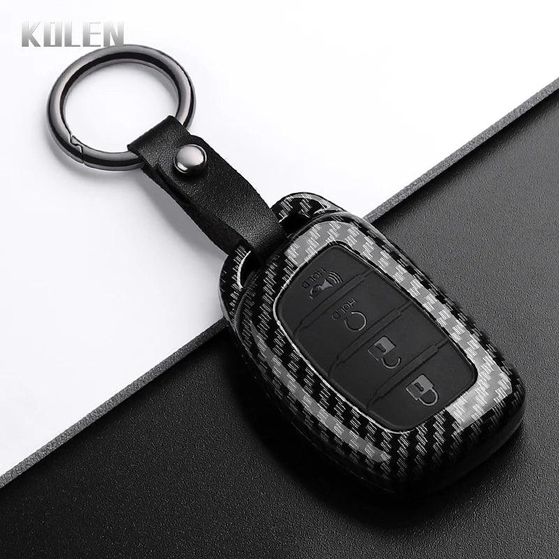 Car Key Cover Compatible with Hyundai Tucson Santa Fe Rena Sonata Elantra Creta ix35 ix45 i10 i30 i40 – Carbon Fiber Style