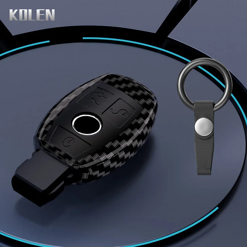 Car Key Cover Compatible with Mercedes-Benz A B C E S Class W204 W205 W212 W213 W176 GLC CLA AMG W177 X167 W463 – Carbon Fiber Style