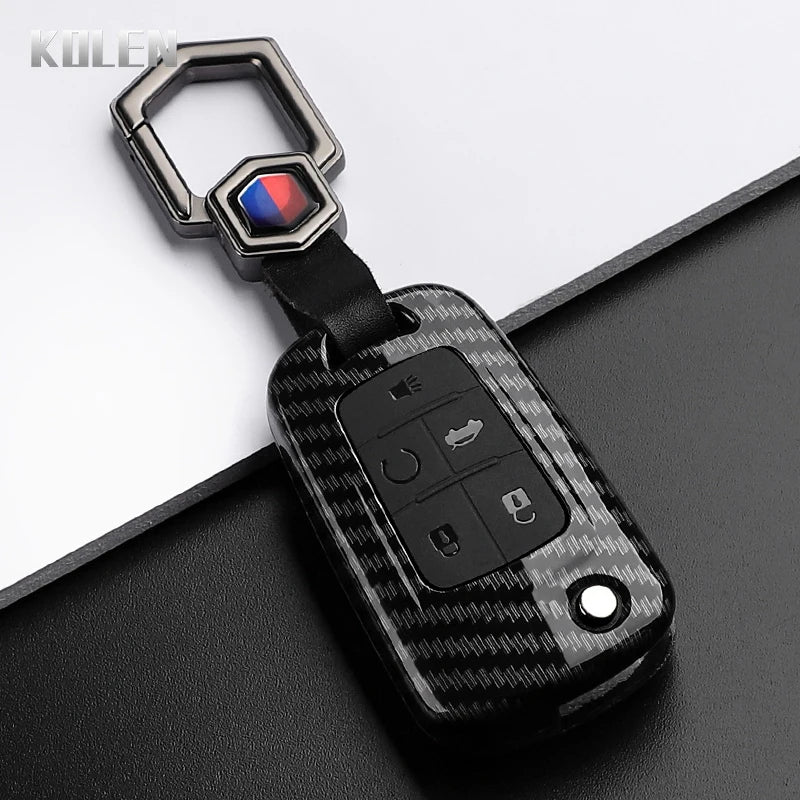 Car Key Cover Compatible with Chevrolet Cruze Aveo Trax Sail Malibu Captiva; Opel/Vauxhall Astra J Corsa Insignia Mokka – Carbon Fiber Style