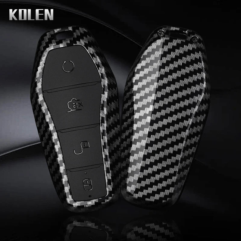 Car Key Cover Compatible with BYD Han EV Tang DM Qin Plus Song Pro Max Yuan Dolphin E2 – Carbon Fiber Style