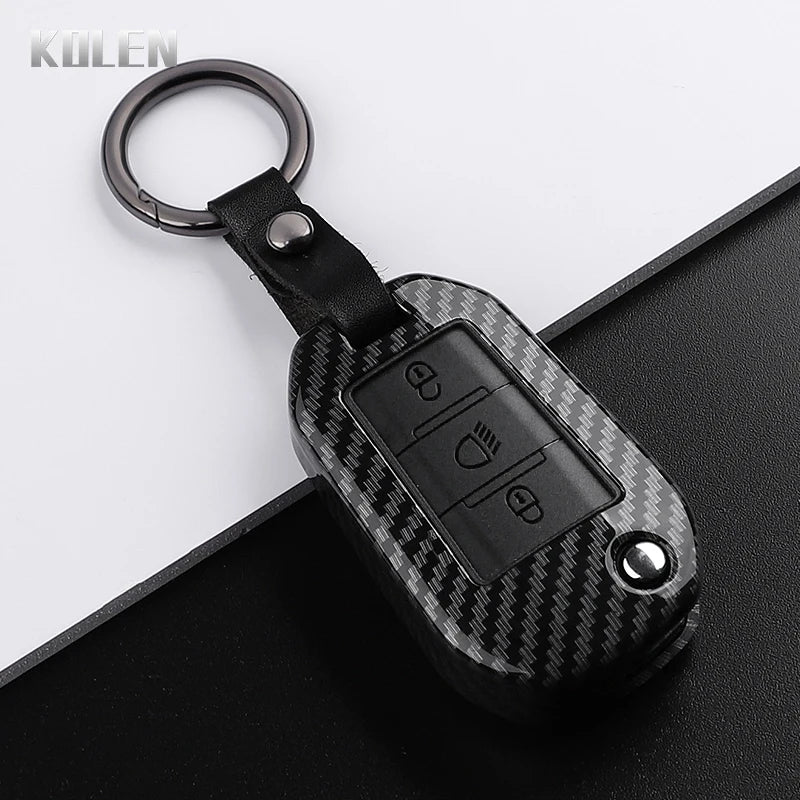 Car Key Cover Compatible with Peugeot 208 301 307 308 508 2008 3008 5008 Expert; Citroen C3 C4 C5 Cactus C6 C8 – Carbon Fiber Style