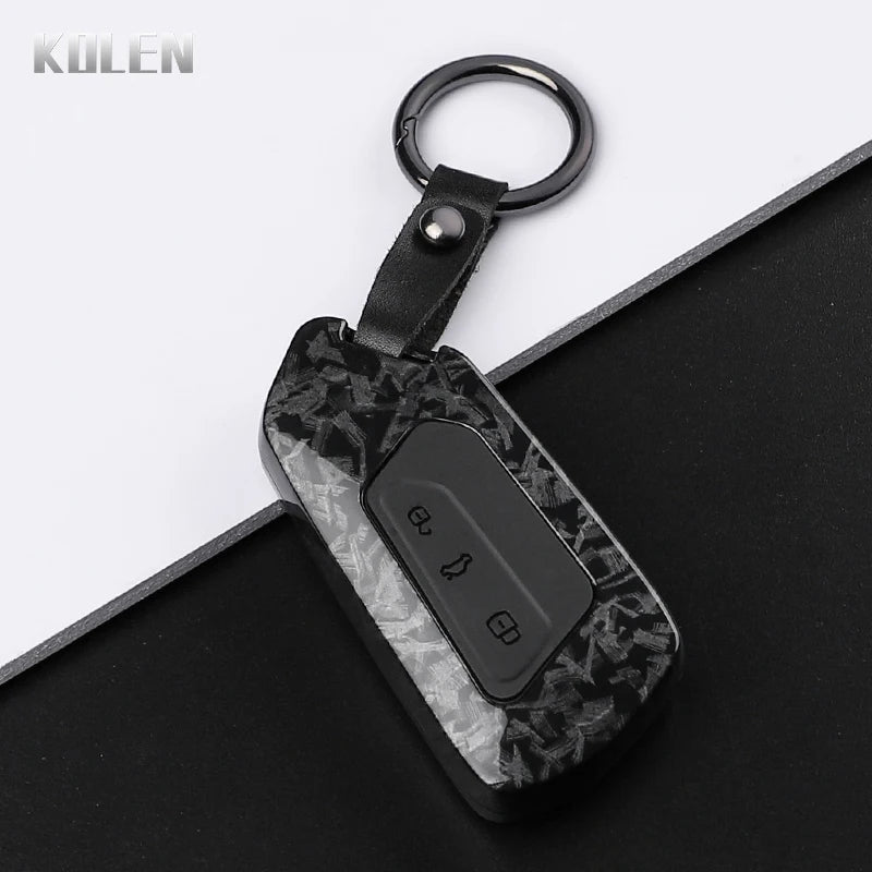 Car Key Cover Compatible with Volkswagen (VW) Golf 8 MK8 ID3 ID.4; CUPRA; Skoda Octavia A8; SEAT Leon MK4 – Carbon Fiber Style
