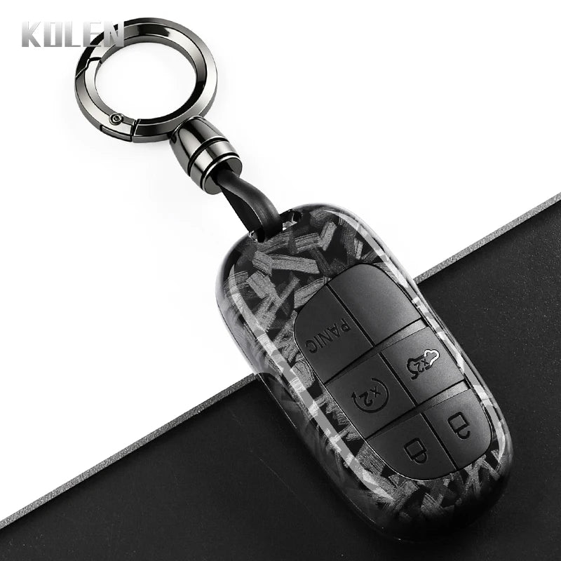 Car Key Cover Compatible with Jeep Renegade Grand Cherokee; Dodge Journey Charger; Chrysler 200 300 – Carbon Fiber Style