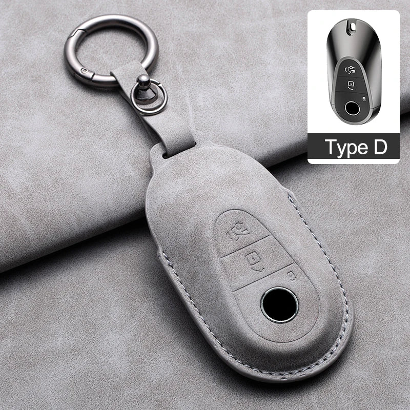 Leather Car Key Cover Compatible with Mercedes-Benz A-Class, C-Class, E-Class, S-Class, G-Class, GLC, CLE, CLA, W177, W205, W213, W222, X167, AMG