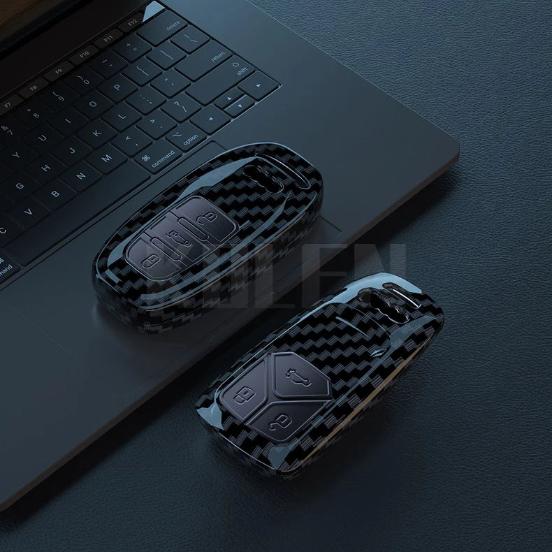 Car Key Cover Compatible with Audi A1 A3 8P A4 B9 A5 A6 C7 8S 8W A7 A8 Q3 Q5 Q7 4M S4 S5 S6 S7 S8 RS3 RS6 SQ5 TTS TFSI – Carbon Fiber Style