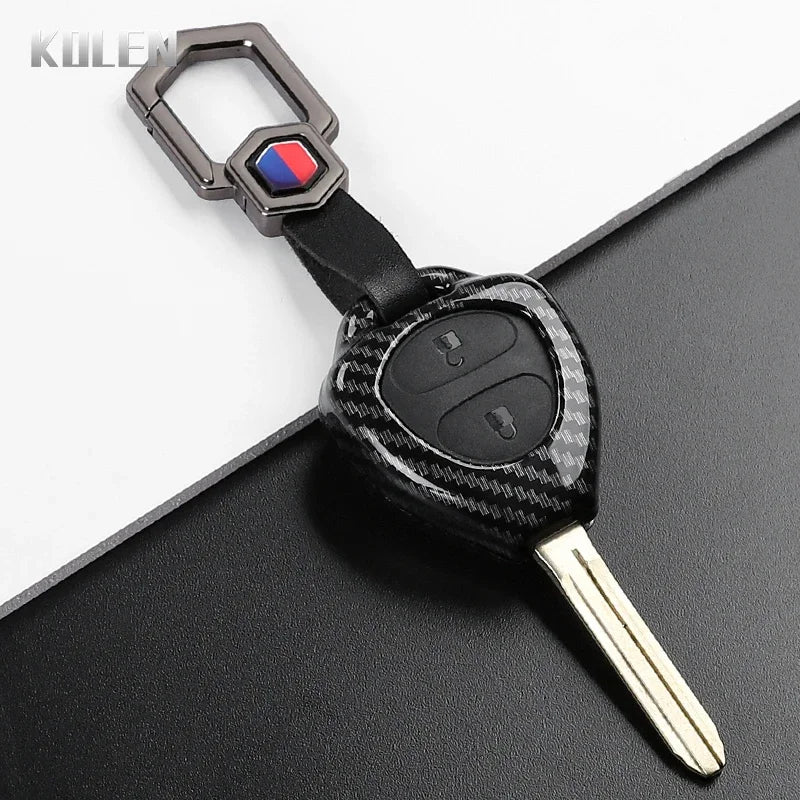 Car Key Cover Compatible with Toyota Corolla Vios Camry Yaris RAV4 Hilux Cruiser Fortuner – 2/3/4 Buttons – Carbon Fiber Style