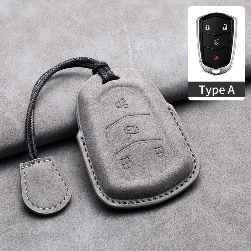 Leather Car Key Fob Cover Compatible with Cadillac CT4, CT5, ATS, CT6, CTS, DTS, XT5, Escalade ESV, SRX, STS, XTS, XT4, 28T, ELR