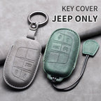 Leather Car Key Fob Cover Compatible with Jeep Renegade, Compass, Grand Cherokee, Wrangler; Chrysler 300C