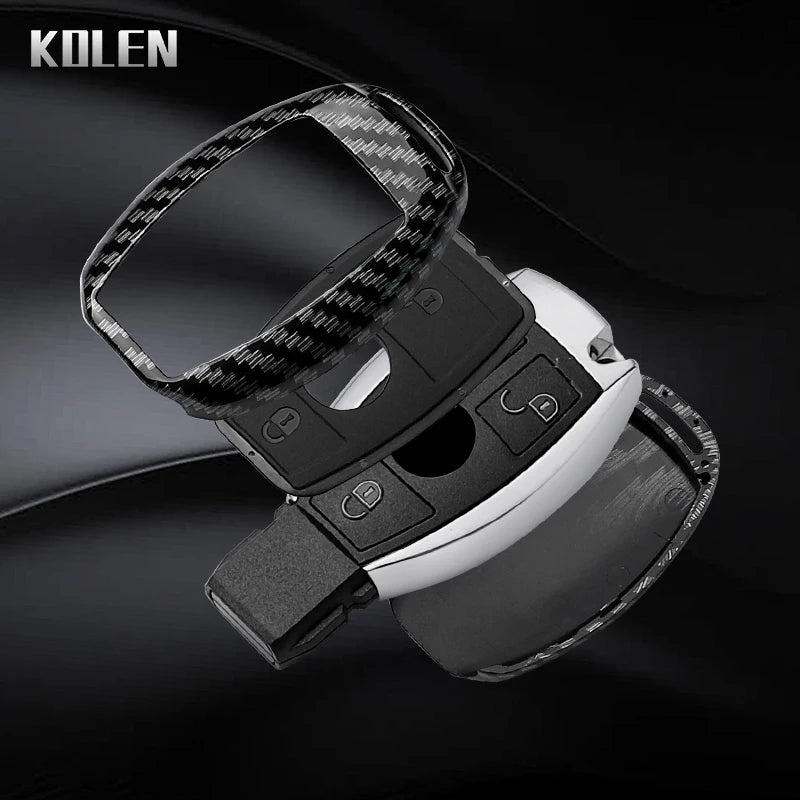 Car Key Cover Compatible with Mercedes-Benz A B C E Class GLS GLA GLK GLC CLS CLA AMG W204 W205 W212 W463 W176 – Carbon Fiber Style