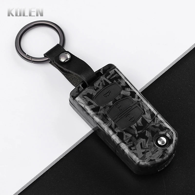 Flip Key Cover Compatible with Mazda 2 3 5 6 8 CX7 CX-7 CX5 CX-5 CX9 CX-9 MX5 MX-5 M6 RX8 RX-8 – 2/3/4 Buttons – Carbon Fiber Style