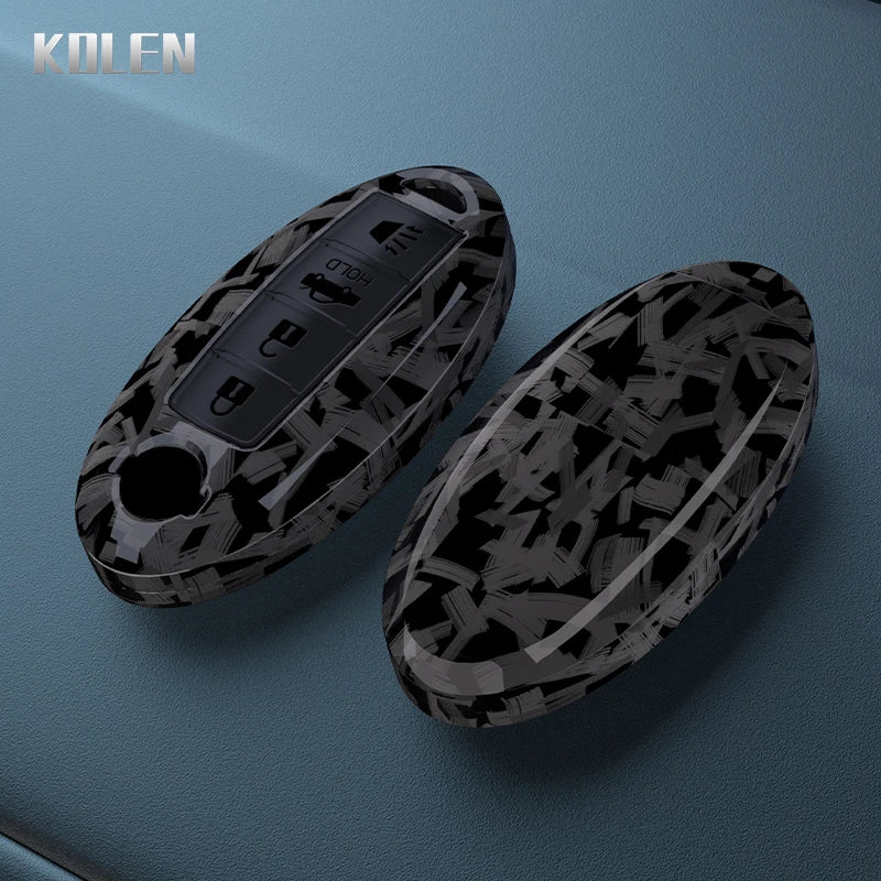 Car Key Cover Compatible with Nissan Qashqai X-Trail T32 T31 Juke J10 J11 Kicks Tiida Pathfinder Note; Infiniti – Carbon Fiber Style