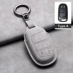 Leather Car Key Fob Cover Compatible with Jeep Renegade, Compass, Grand Cherokee, Wrangler; Chrysler 300C
