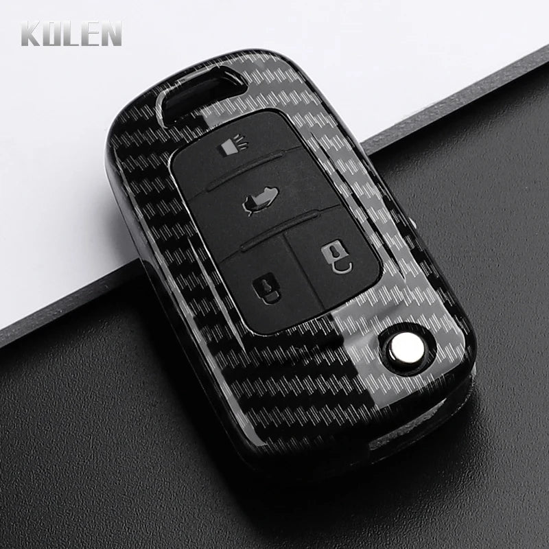 Car Key Cover Compatible with Chevrolet Cruze Aveo Trax Sail Malibu Captiva; Opel/Vauxhall Astra J Corsa Insignia Mokka – Carbon Fiber Style