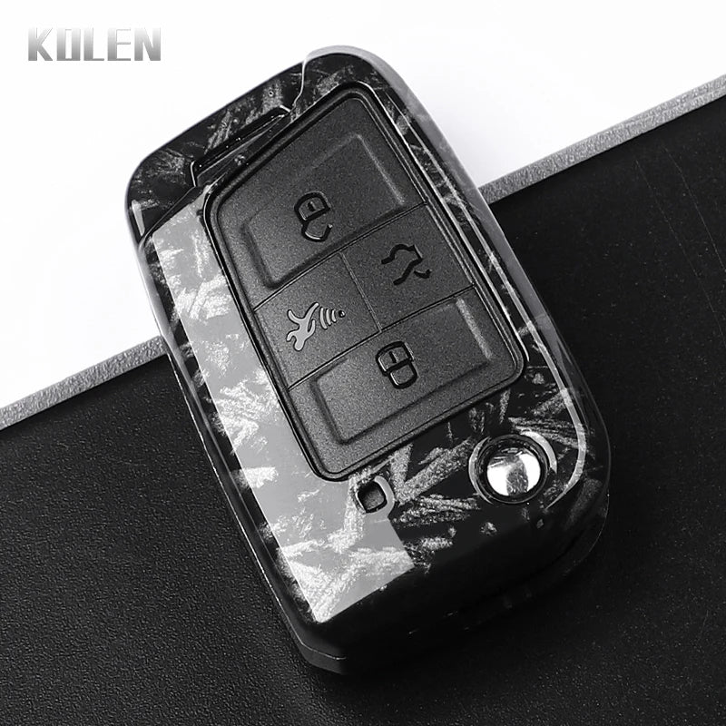 Car Key Cover Compatible with Volkswagen (VW) Golf 7 MK7 Tiguan MK2; SEAT Ateca Leon FR 2 Ibiza – Carbon Fiber Style