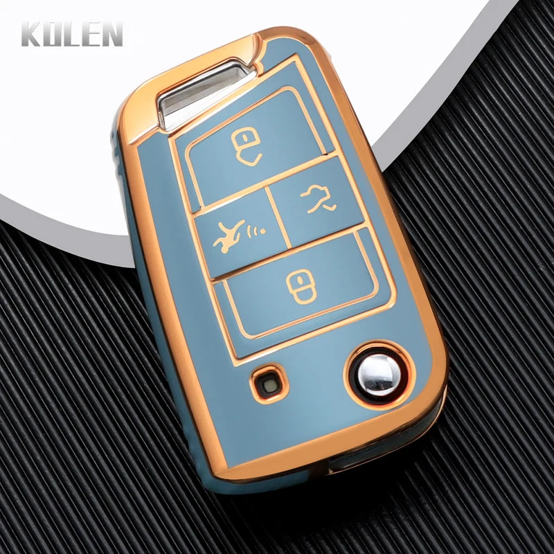 Car Key Cover Compatible with Volkswagen (VW) Golf 7 MK7 Tiguan MK2; SEAT Ateca Leon FR 2 Ibiza; Skoda Octavia – Carbon Fiber Style