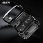 Car Key Cover Compatible with Volkswagen (VW) Polo Tiguan Passat B5 B6 B7 Golf 4 5 6 MK6 Jetta Lavida – Carbon Fiber Style