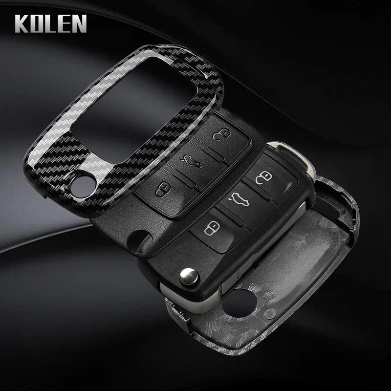 Car Key Cover Compatible with Volkswagen (VW) Polo Tiguan Passat B5 B6 B7 Golf 4 5 6 MK6 Jetta Lavida – Carbon Fiber Style