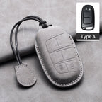 Leather Car Key Fob Cover Compatible with Jeep Renegade, Compass, Grand Cherokee, Wrangler; Chrysler 300C