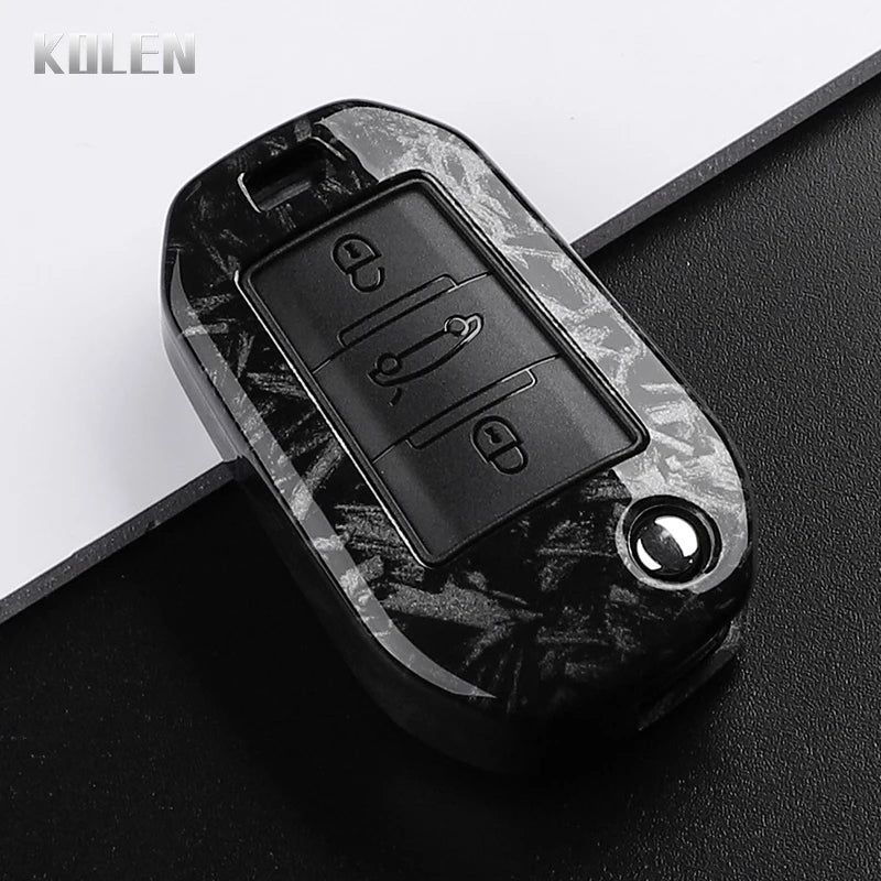 Car Key Cover Compatible with Peugeot 208 301 307 308 508 2008 3008 5008 Expert; Citroen C3 C4 C5 Cactus C6 C8 – Carbon Fiber Style