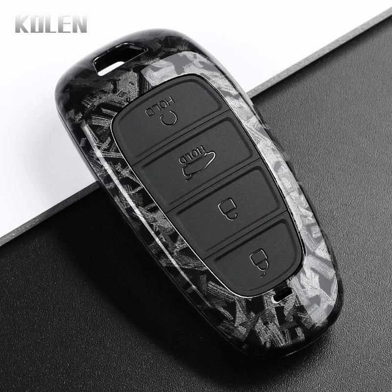 Car Key Cover Compatible with Hyundai Santa Fe Tucson 2022 Nexo NX4 Atos Prime Solaris – Carbon Fiber Style