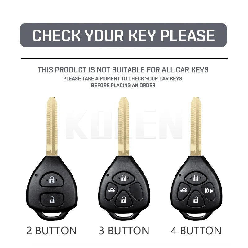Car Key Cover Compatible with Toyota Corolla Vios Camry Yaris RAV4 Hilux Cruiser Fortuner – 2/3/4 Buttons – Carbon Fiber Style
