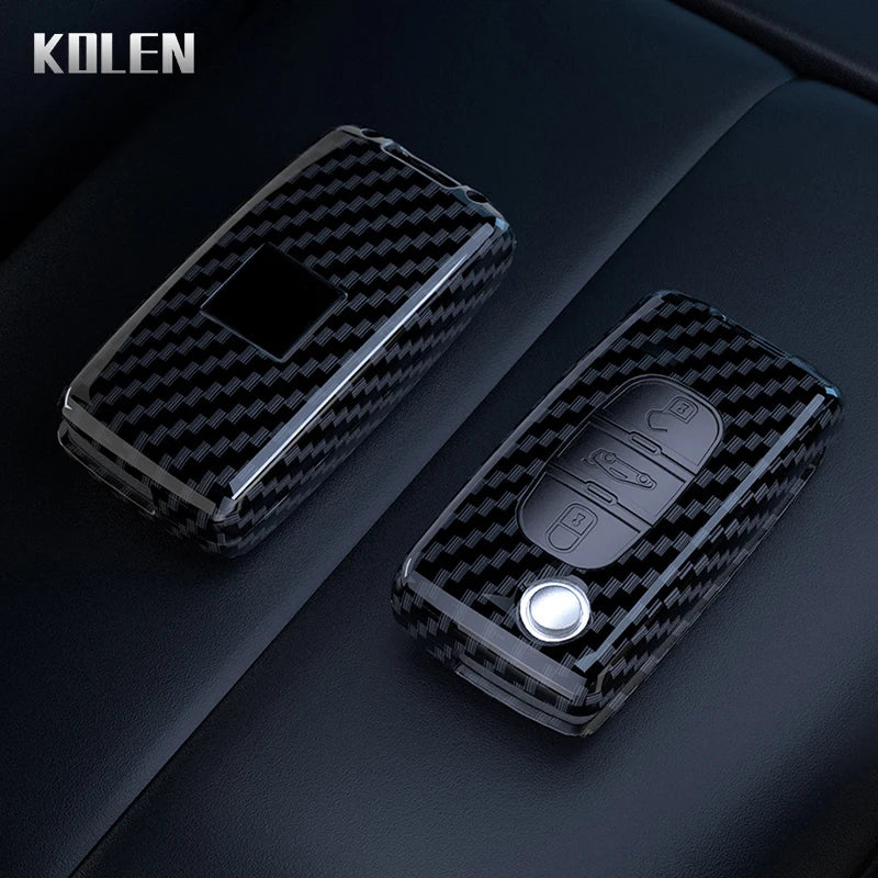Flip Key Cover Compatible with Peugeot 107 207 307 308 407 607 3008 5008; Citroen Xsara Picasso C3 C4 C5 C6 C8 – Carbon Fiber Style