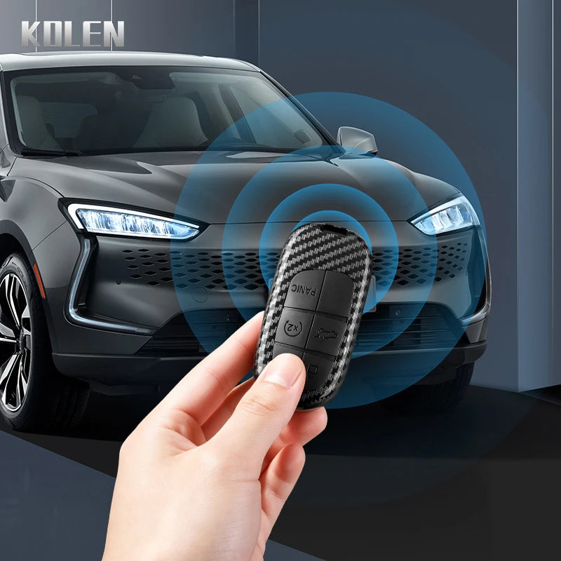 Car Key Cover Compatible with Jeep Renegade Grand Cherokee; Dodge Journey Charger; Chrysler 200 300 – Carbon Fiber Style