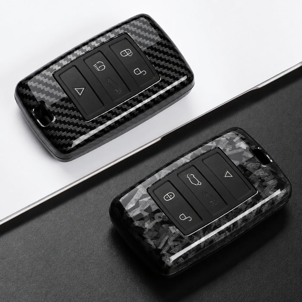 Car Key Cover Compatible with Land Rover Range Rover Sport Evoque Velar Discovery Defender; Jaguar XE E-PACE XF – Carbon Fiber Style