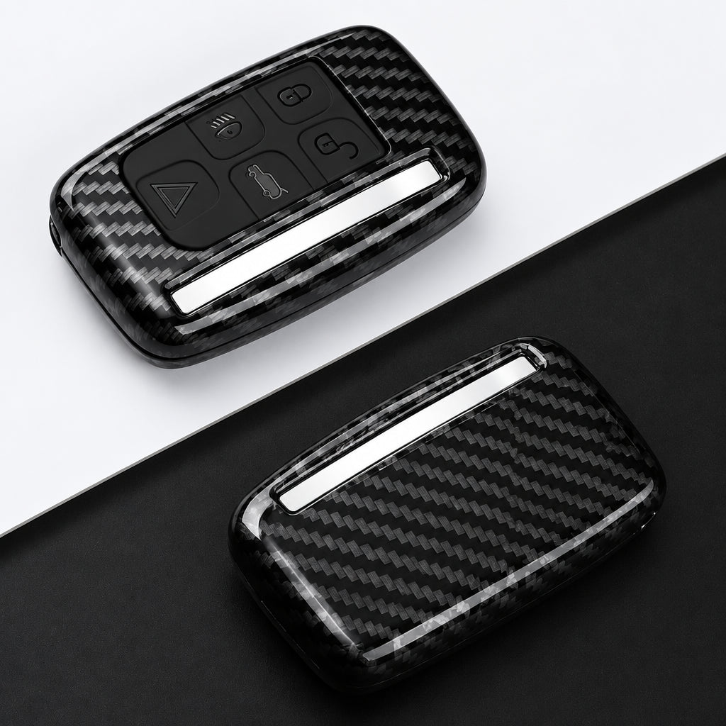 Car Key Cover Compatible with Jaguar XE XJ XF Guitar; Land Rover Range Rover Sport Evoque Freelander Velar Discovery 4 – Carbon Fiber Style