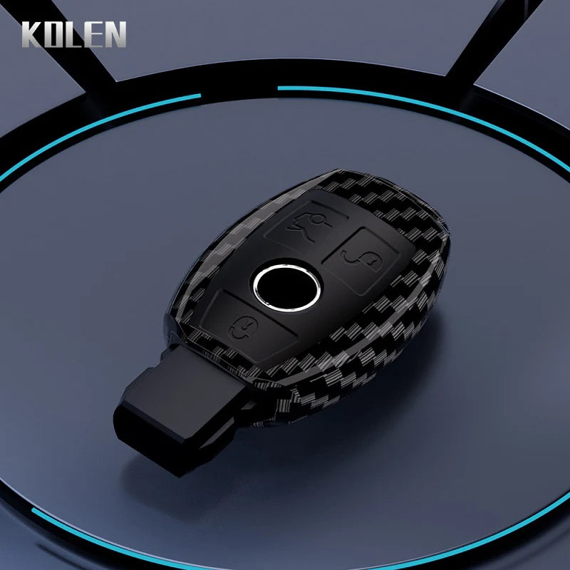 Car Key Cover Compatible with Mercedes-Benz A B C E S Class W204 W205 W212 W213 W176 GLC CLA AMG W177 X167 W463 – Carbon Fiber Style