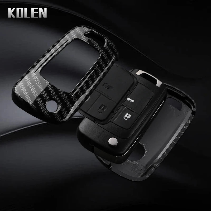 Car Key Cover Compatible with Chevrolet Cruze Aveo Trax Sail Malibu Captiva; Opel/Vauxhall Astra J Corsa Insignia Mokka – Carbon Fiber Style