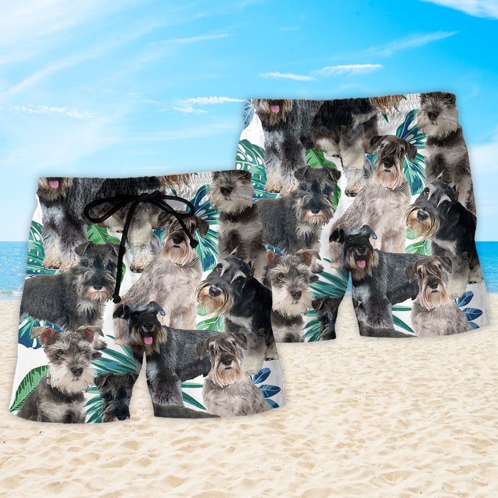 Schnauzer Dog Tropical Leaf Beach Shorts Graphic Detail For Resort Trips And Casual Outings