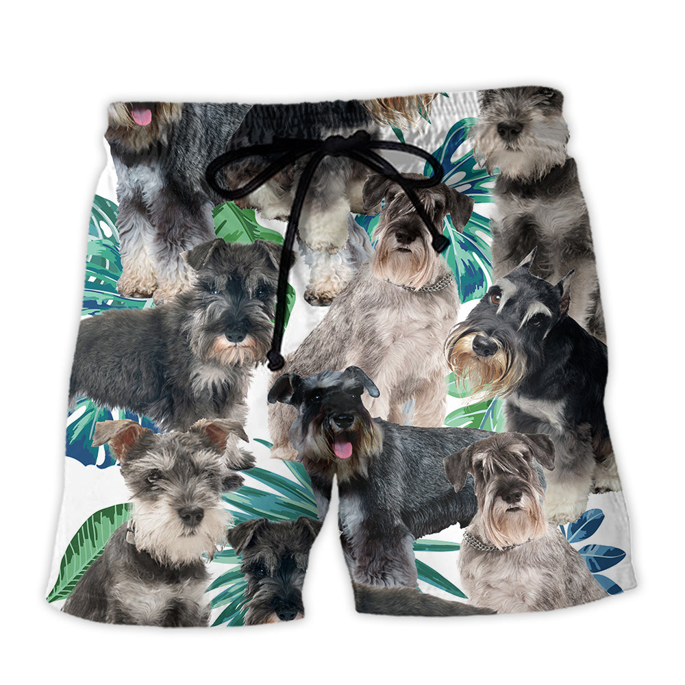 Schnauzer Dog Tropical Leaf Beach Shorts For Coastal Adventures And Relaxed Summer Wear