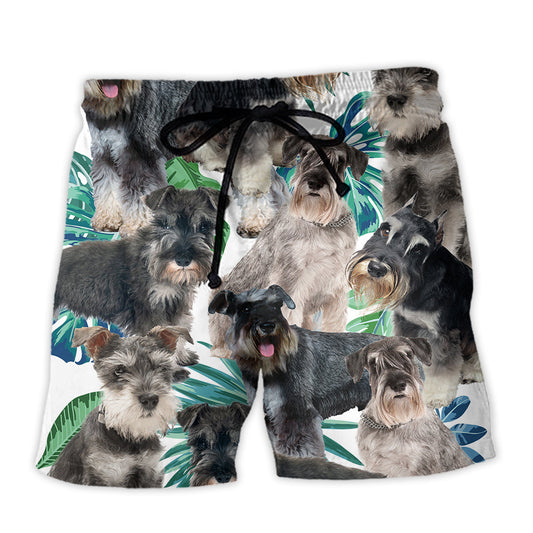 Schnauzer Dog Tropical Leaf Beach Shorts For Coastal Adventures And Relaxed Summer Wear