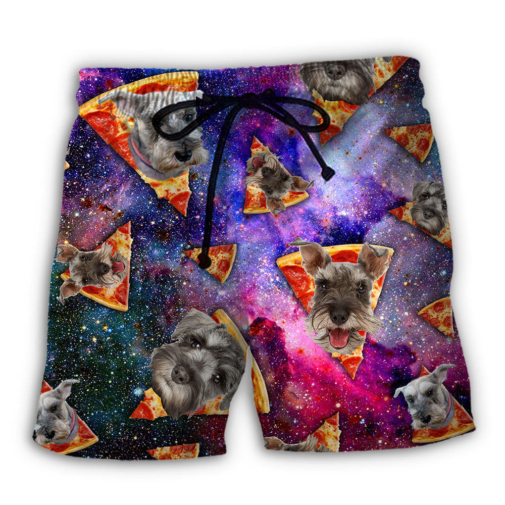 Schnauzer Galaxy Pizza Fun Beach Shorts Artwork Detail For Tropical Travel And Everyday Wear