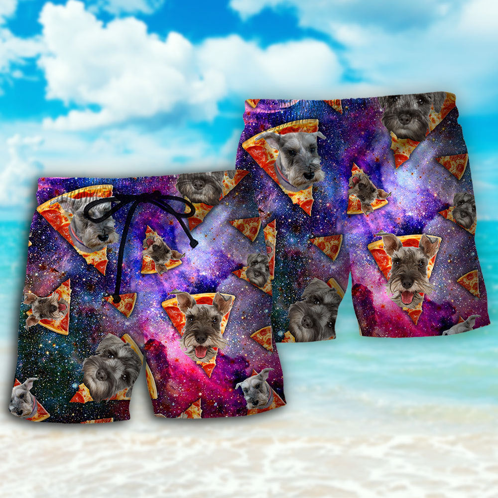 Schnauzer Galaxy Pizza Fun Beach Shorts Design View For Comfortable Resort And Beach Styling