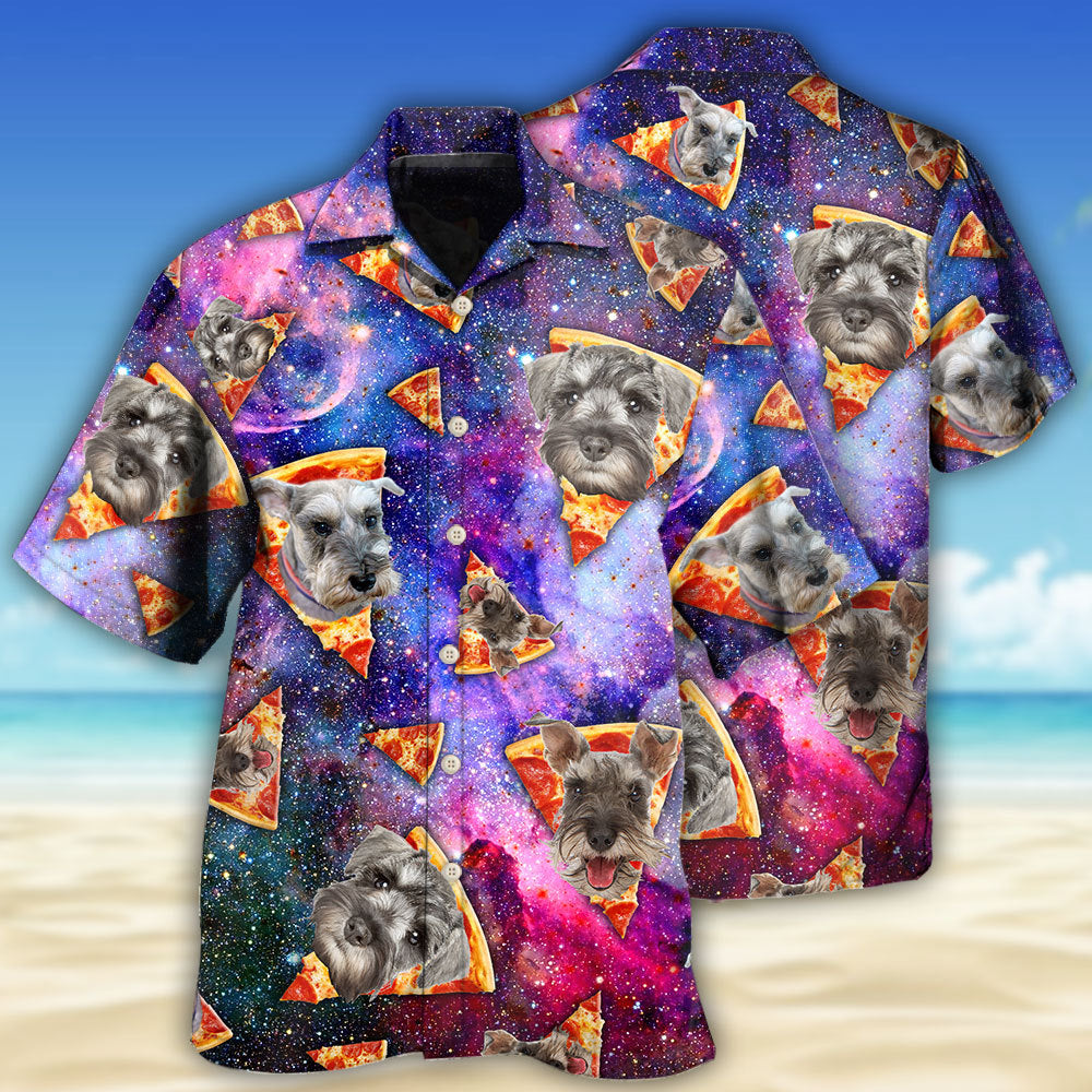 Creative Galaxy Schnauzer Dog Pizza Fun Hawaiian Shirt For Animal Lovers, Beach Travel, And Casual Summer Style