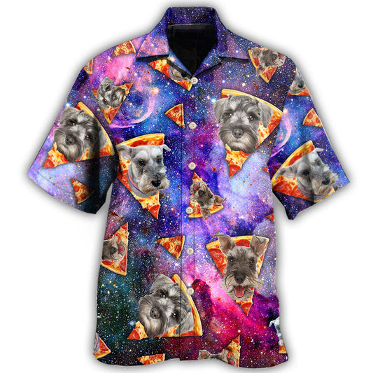 Creative Galaxy Schnauzer Dog Pizza Fun Hawaiian Shirt For Animal Lovers, Beach Travel, And Casual Summer Style