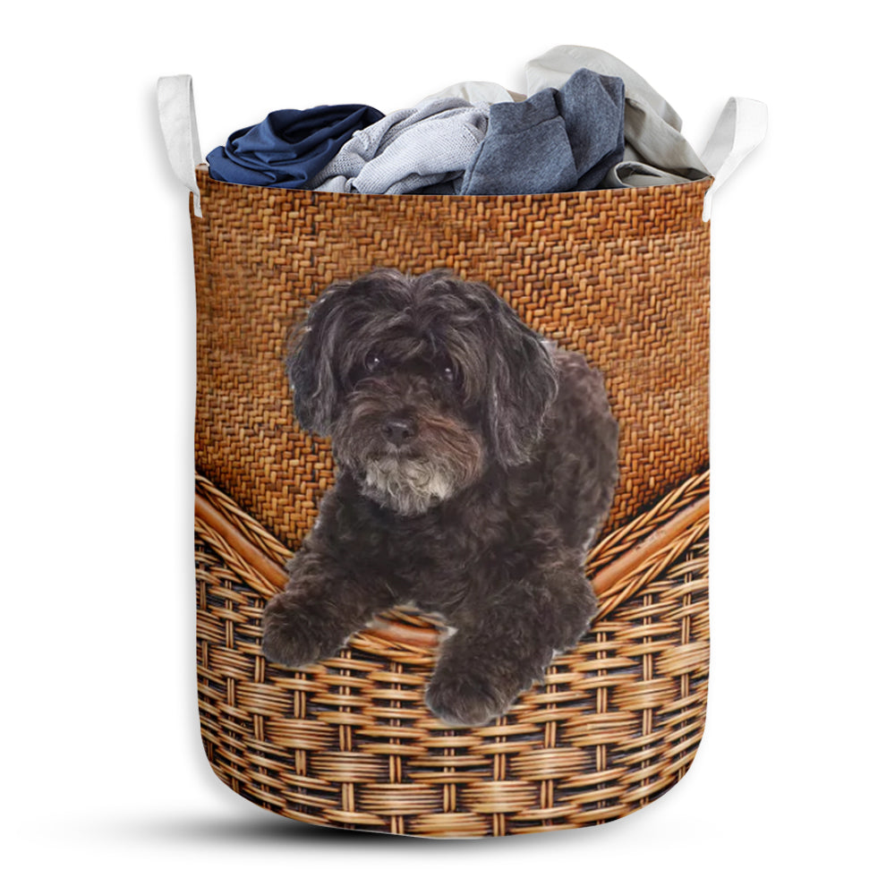 Schnoodle Dog Rattan Texture Laundry Basket For Bathroom Bedroom Storage